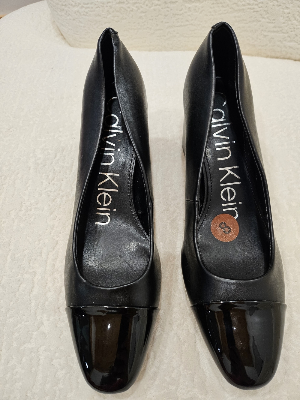Calvin Klein Black Leather Pumps with Glossy Cap Toe